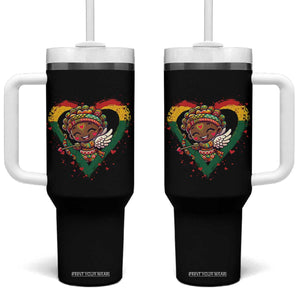 Cute Black Cupid Tumbler With Handle Melanin Pride Valentines Day Gift TS12 One Size: 40 oz Black Print Your Wear