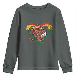 Cute Black Cupid Youth Sweatshirt Melanin Pride Valentines Day Gift TS12 Dark Heather Print Your Wear