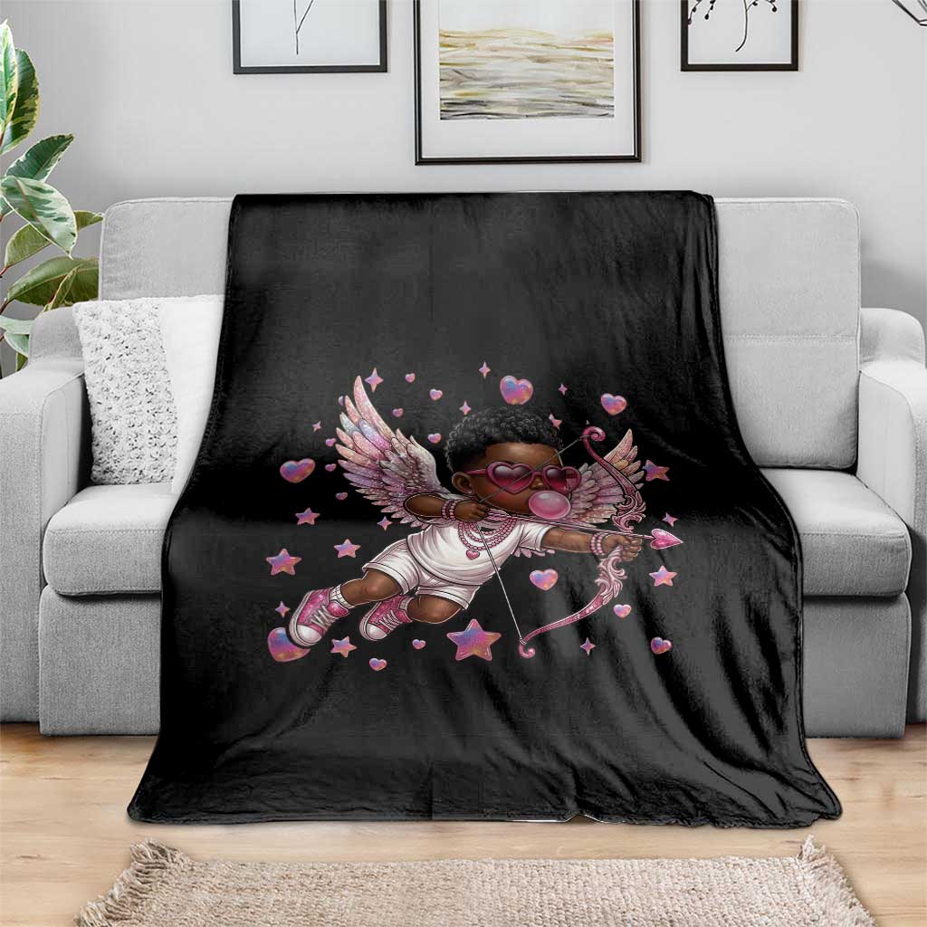 Cute Black Cupid Throw Blanket African American Valentines Day Gift TS12 Print Your Wear