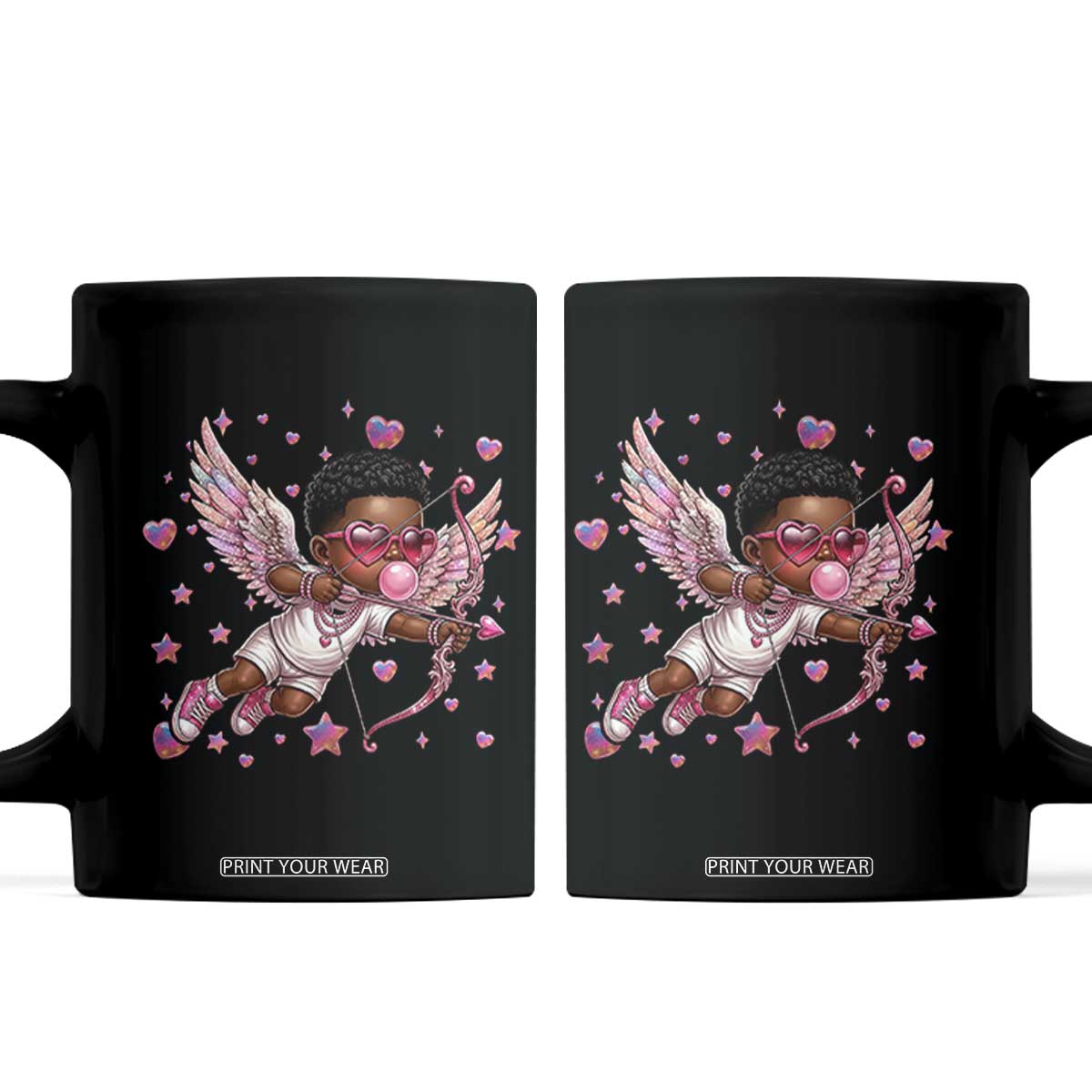 Cute Black Cupid Coffee Mug African American Valentines Day Gift TS12 Black Print Your Wear