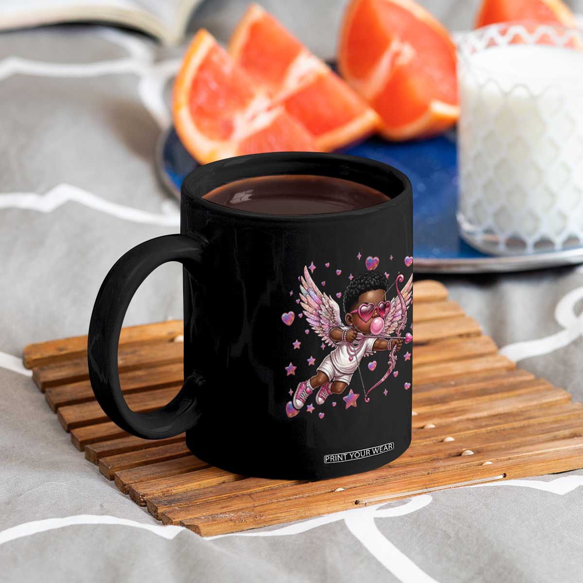Cute Black Cupid Coffee Mug African American Valentines Day Gift TS12 Print Your Wear