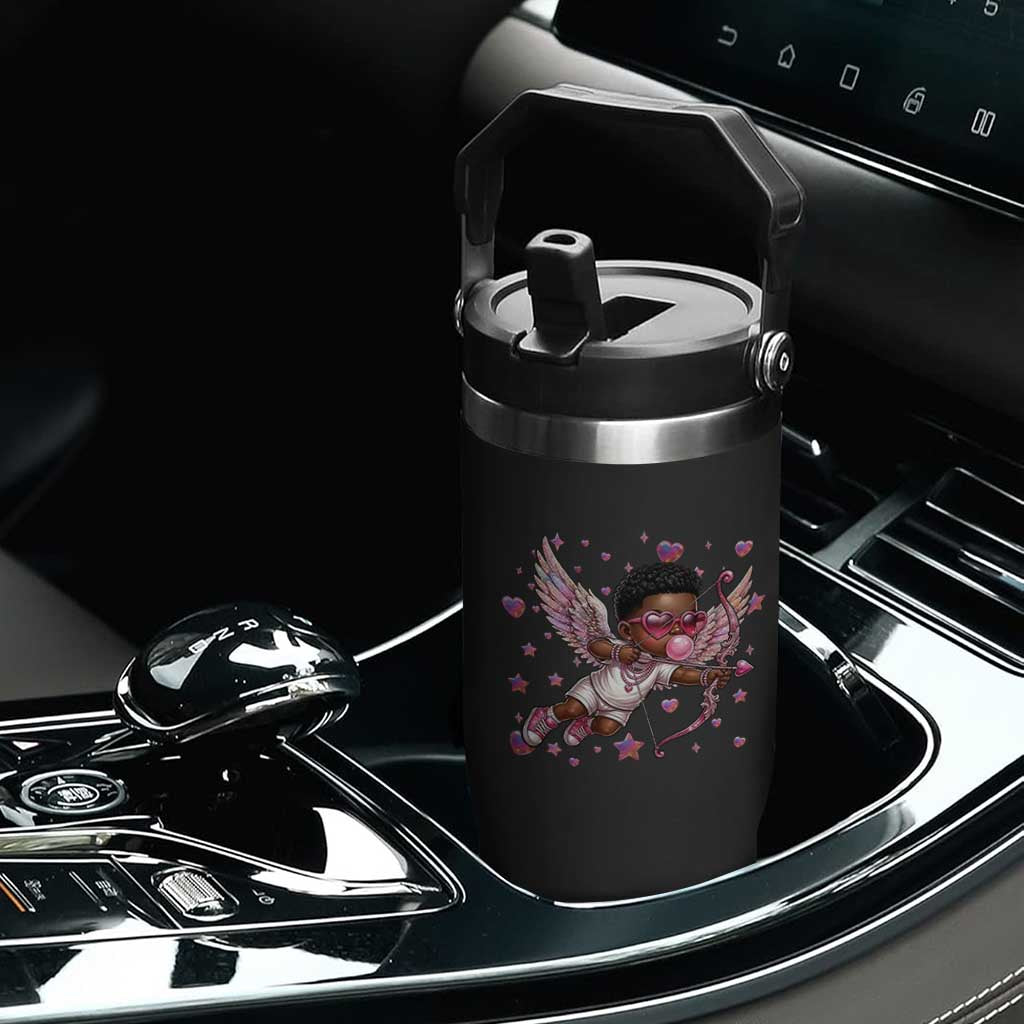 Cute Black Cupid Flip Straw Tumbler African American Valentines Day Gift TS12 Print Your Wear