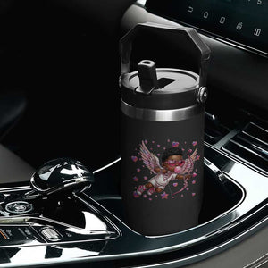 Cute Black Cupid Flip Straw Tumbler African American Valentines Day Gift TS12 Print Your Wear