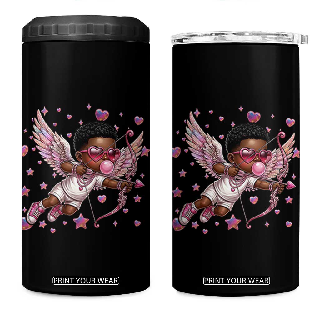 Cute Black Cupid 4 in 1 Can Cooler Tumbler African American Valentines Day Gift TS12 One Size: 16 oz Black Print Your Wear
