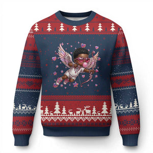 Cute Black Cupid Ugly Christmas Sweater African American Valentines Day Gift TS12 Navy Red Print Your Wear