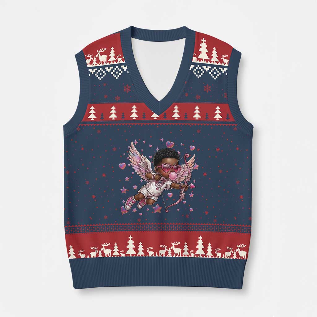 Cute Black Cupid V-Neck Knit Sweater Vest African American Valentines Day Gift TS12 Navy Red Print Your Wear