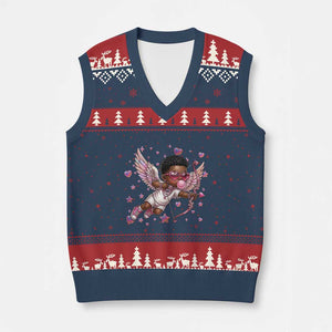 Cute Black Cupid V-Neck Knit Sweater Vest African American Valentines Day Gift TS12 Navy Red Print Your Wear