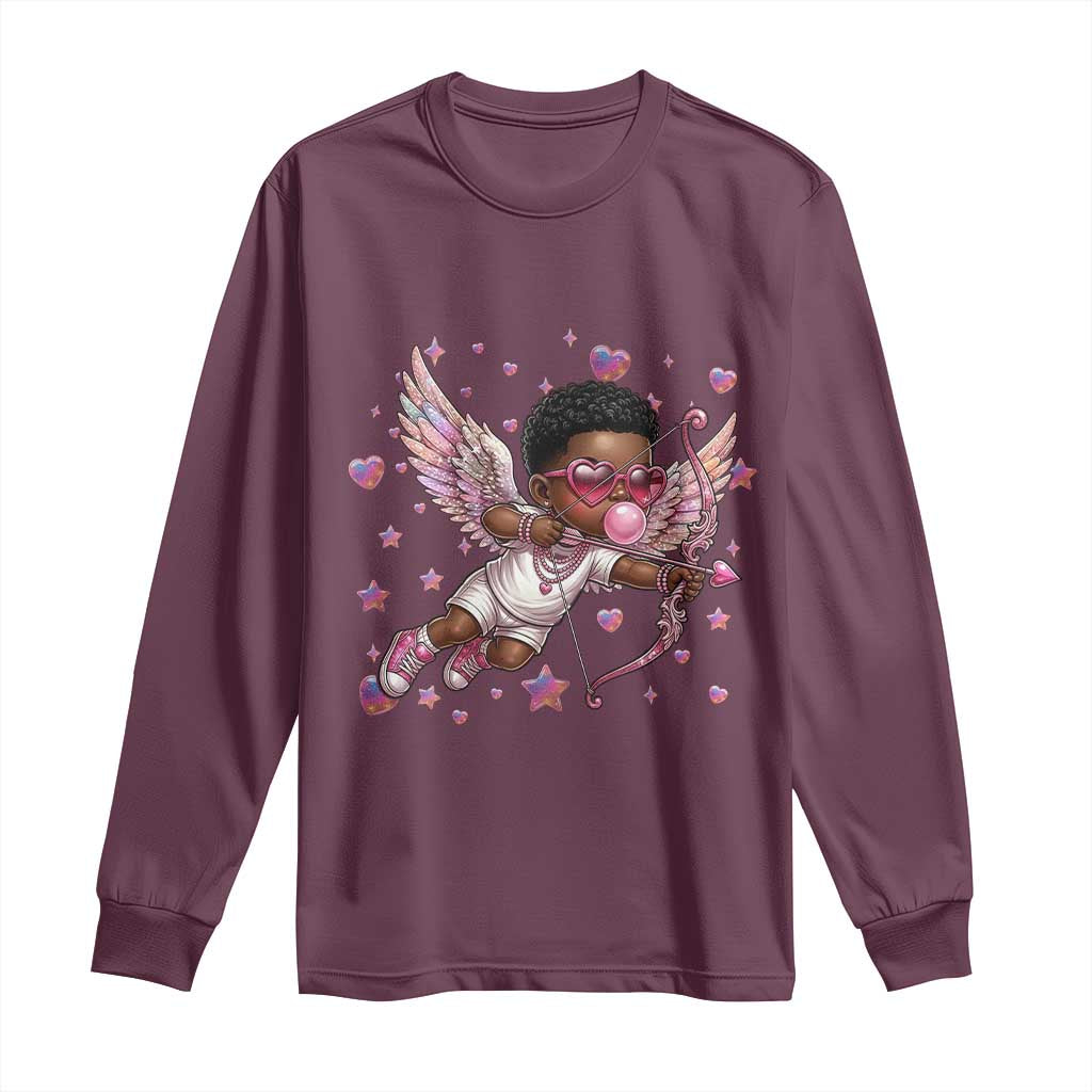 Cute Black Cupid Long Sleeve Shirt African American Valentines Day Gift TS12 Maroon Print Your Wear