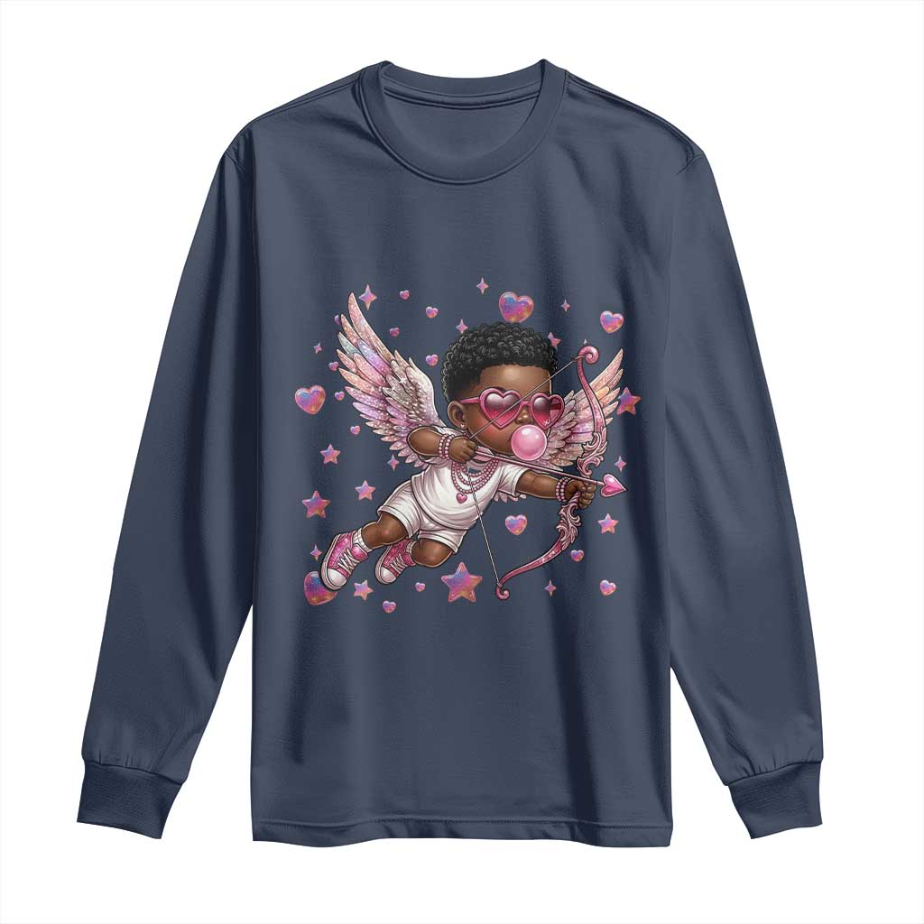 Cute Black Cupid Long Sleeve Shirt African American Valentines Day Gift TS12 Navy Print Your Wear