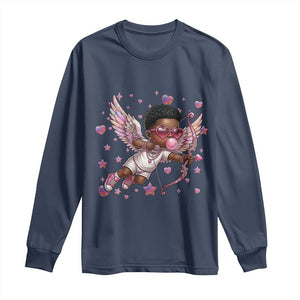 Cute Black Cupid Long Sleeve Shirt African American Valentines Day Gift TS12 Navy Print Your Wear