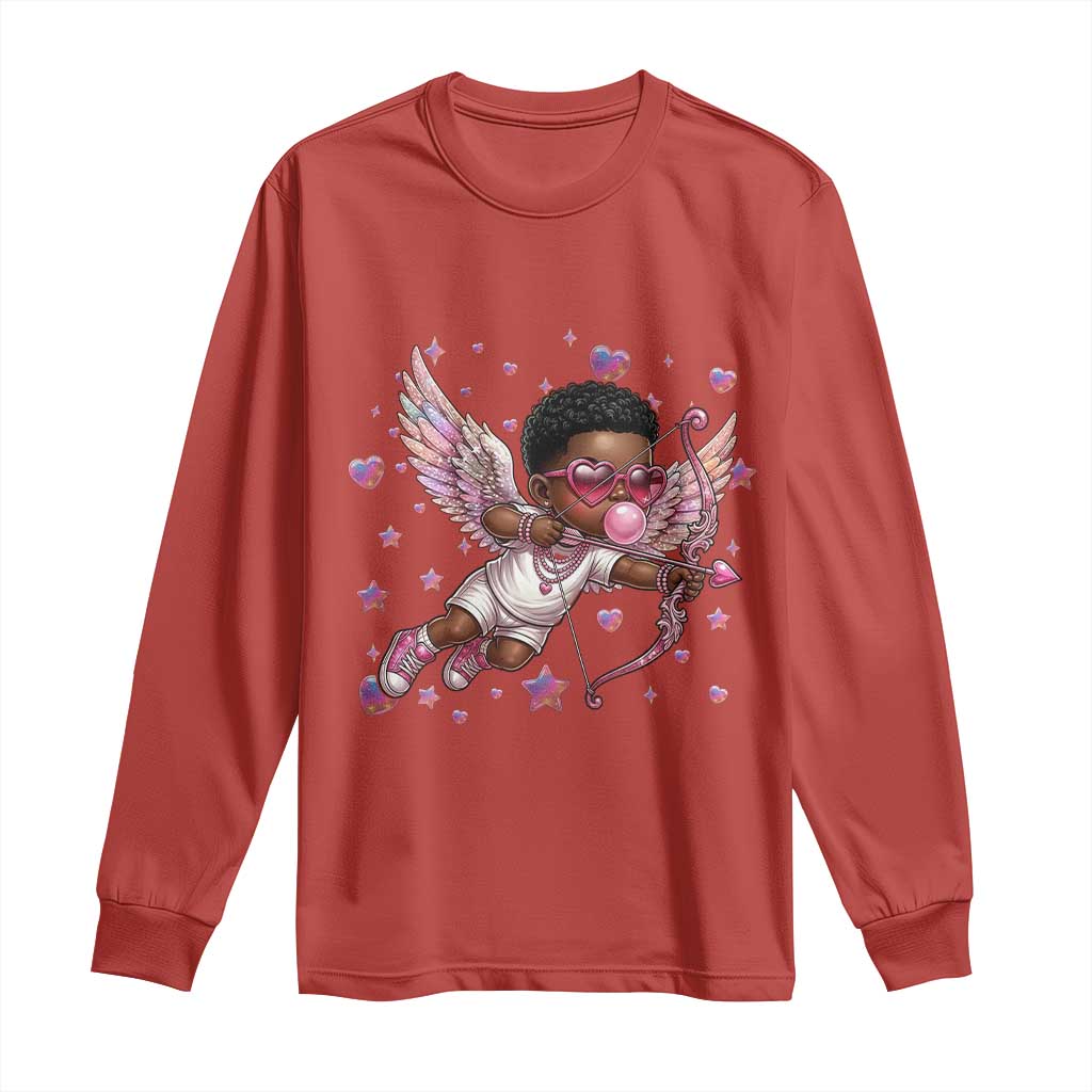 Cute Black Cupid Long Sleeve Shirt African American Valentines Day Gift TS12 Red Print Your Wear