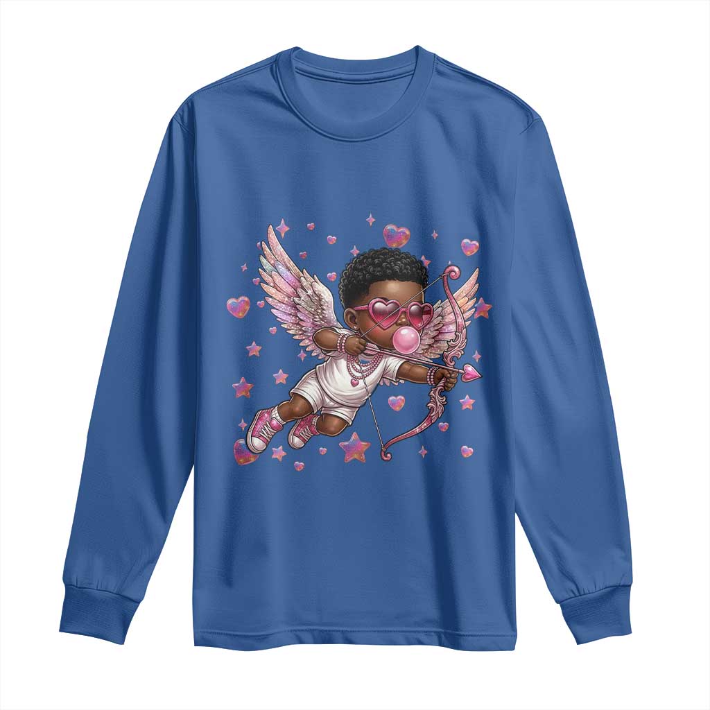 Cute Black Cupid Long Sleeve Shirt African American Valentines Day Gift TS12 Royal Blue Print Your Wear