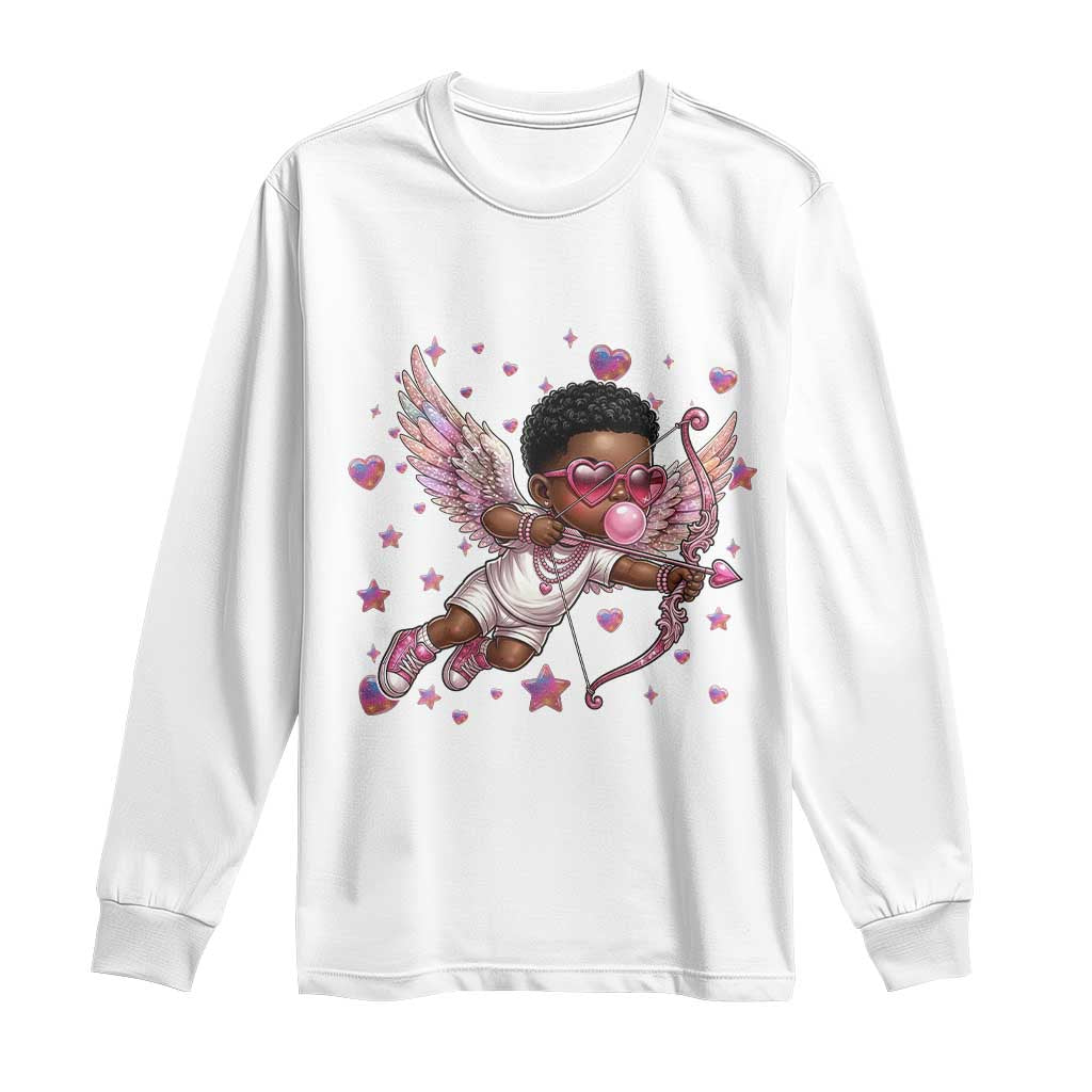 Cute Black Cupid Long Sleeve Shirt African American Valentines Day Gift TS12 White Print Your Wear