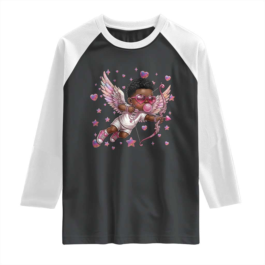 Cute Black Cupid Raglan Shirt African American Valentines Day Gift TS12 Black White Print Your Wear