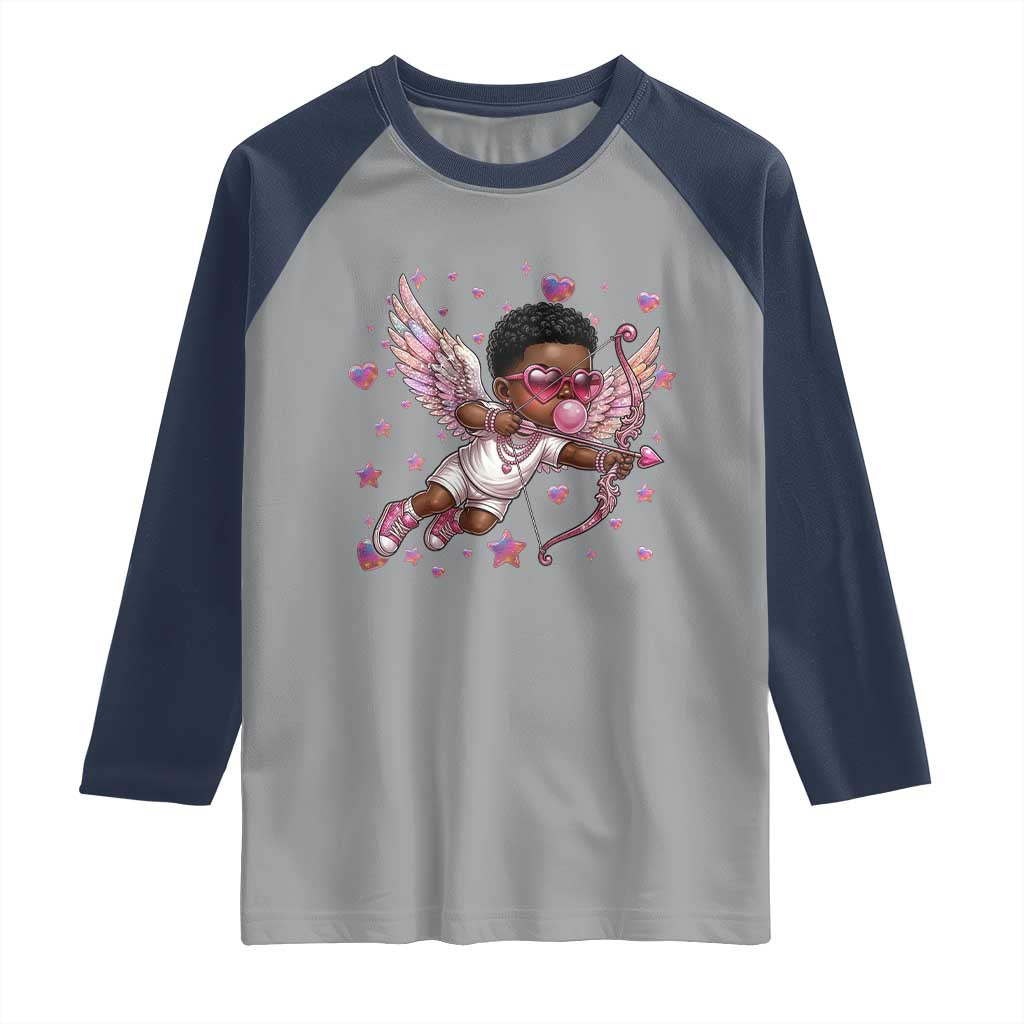 Cute Black Cupid Raglan Shirt African American Valentines Day Gift TS12 Sport Gray Navy Print Your Wear