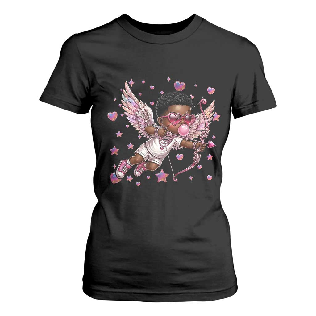 Cute Black Cupid T Shirt For Women African American Valentines Day Gift TS12 Black Print Your Wear