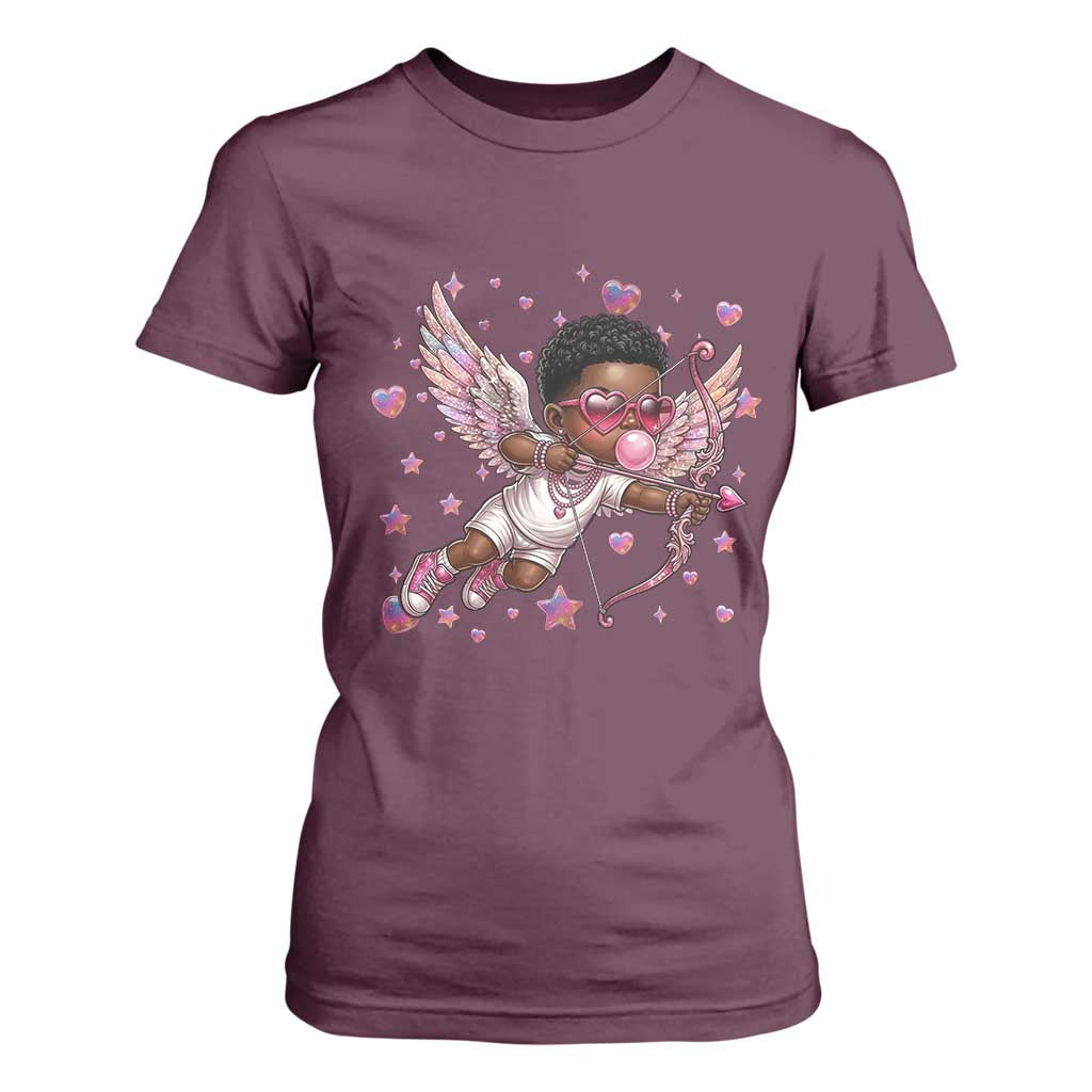 Cute Black Cupid T Shirt For Women African American Valentines Day Gift TS12 Maroon Print Your Wear