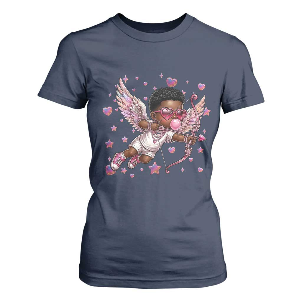 Cute Black Cupid T Shirt For Women African American Valentines Day Gift TS12 Navy Print Your Wear