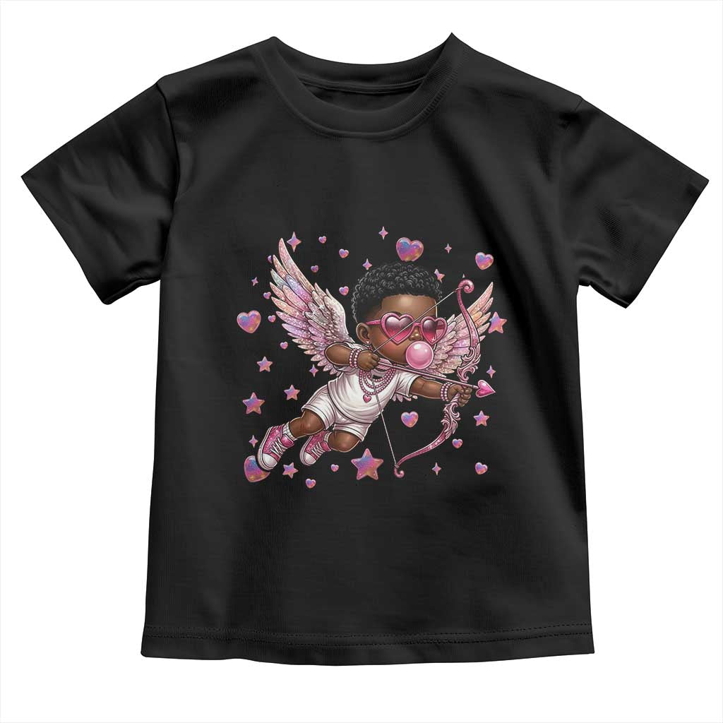 Cute Black Cupid Toddler T Shirt African American Valentines Day Gift TS12 Black Print Your Wear