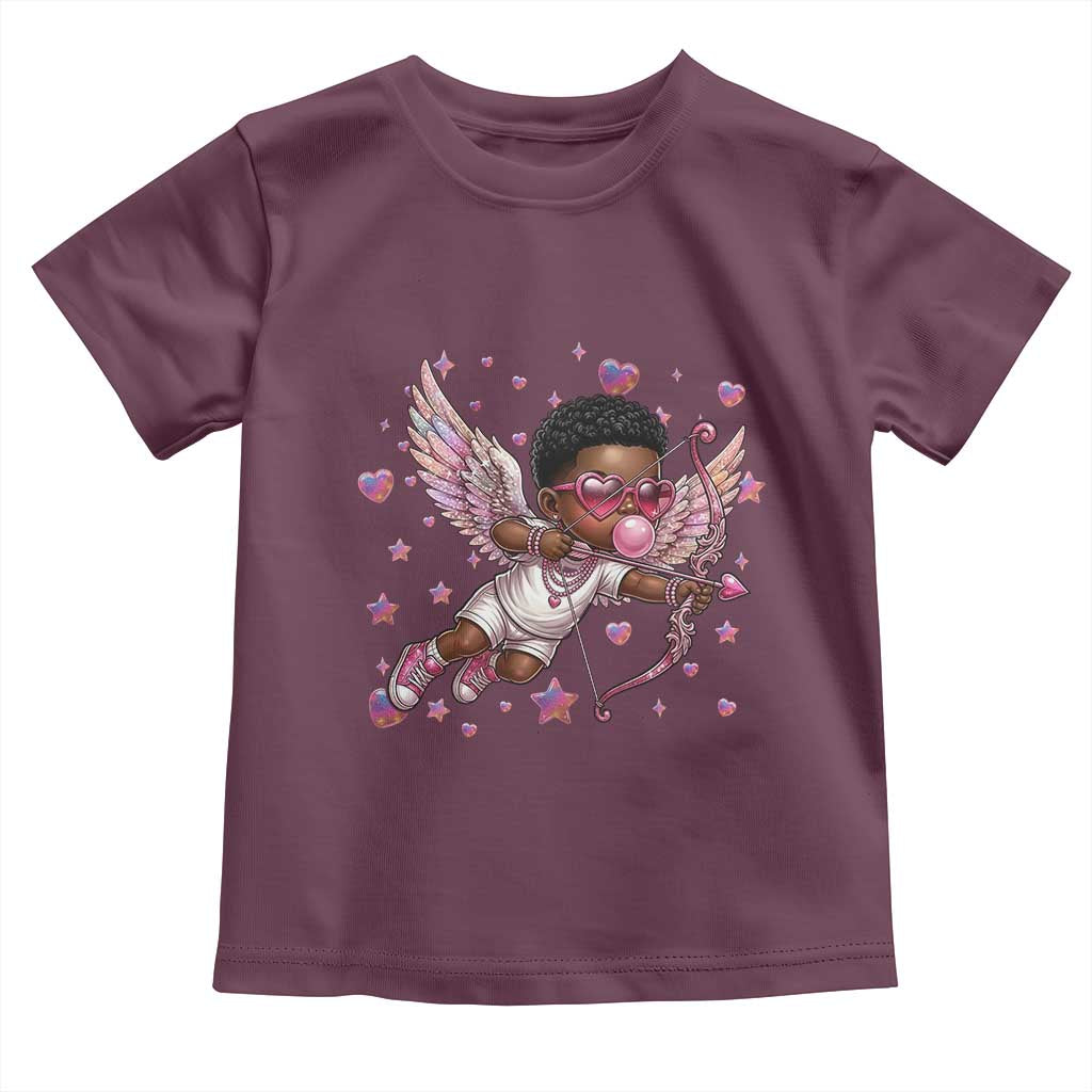 Cute Black Cupid Toddler T Shirt African American Valentines Day Gift TS12 Maroon Print Your Wear