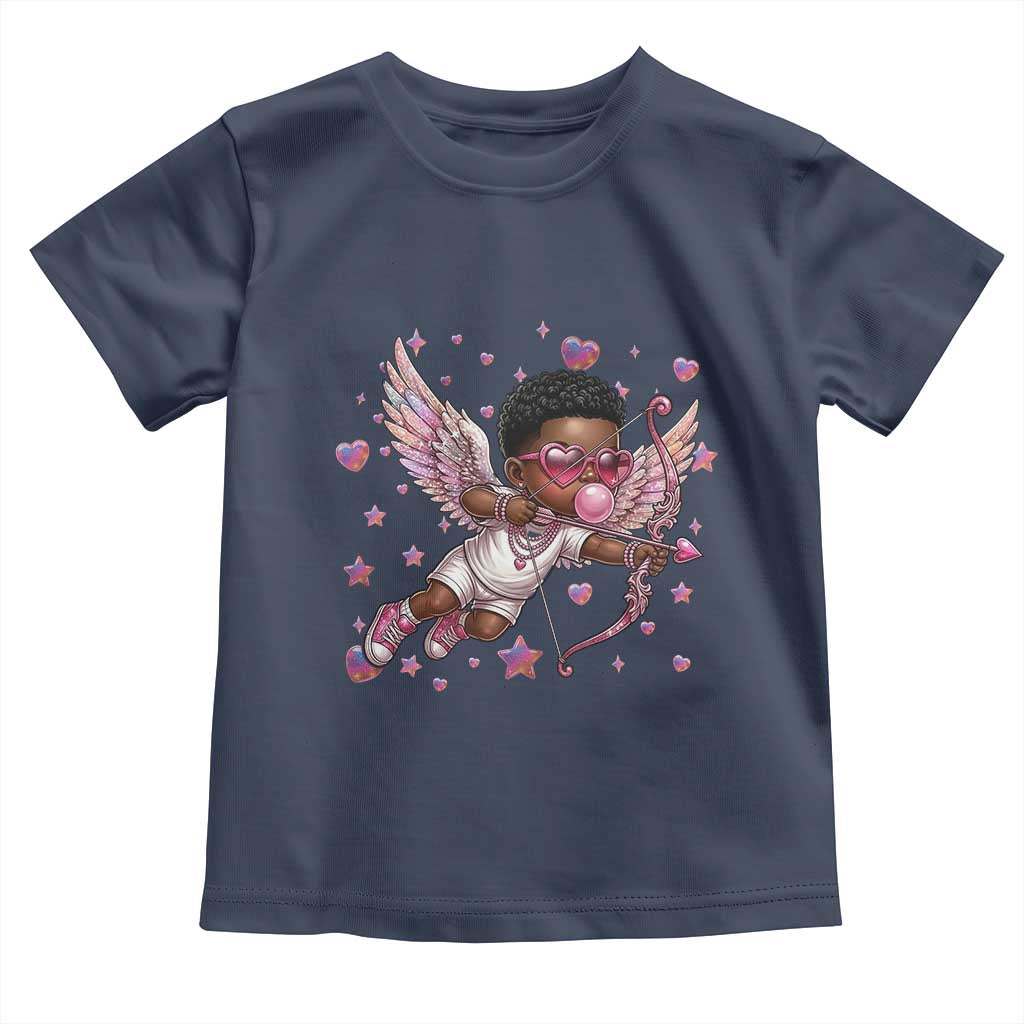 Cute Black Cupid Toddler T Shirt African American Valentines Day Gift TS12 Navy Print Your Wear