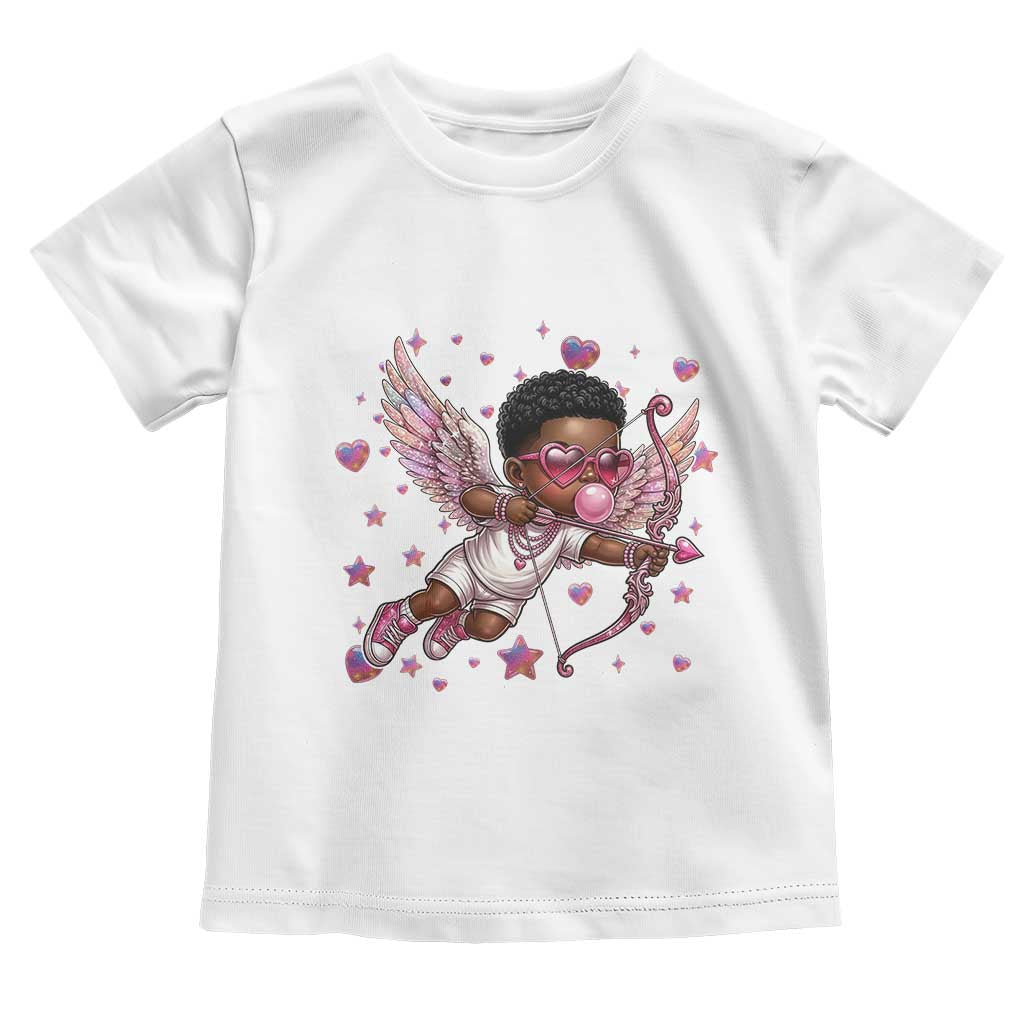 Cute Black Cupid Toddler T Shirt African American Valentines Day Gift TS12 White Print Your Wear