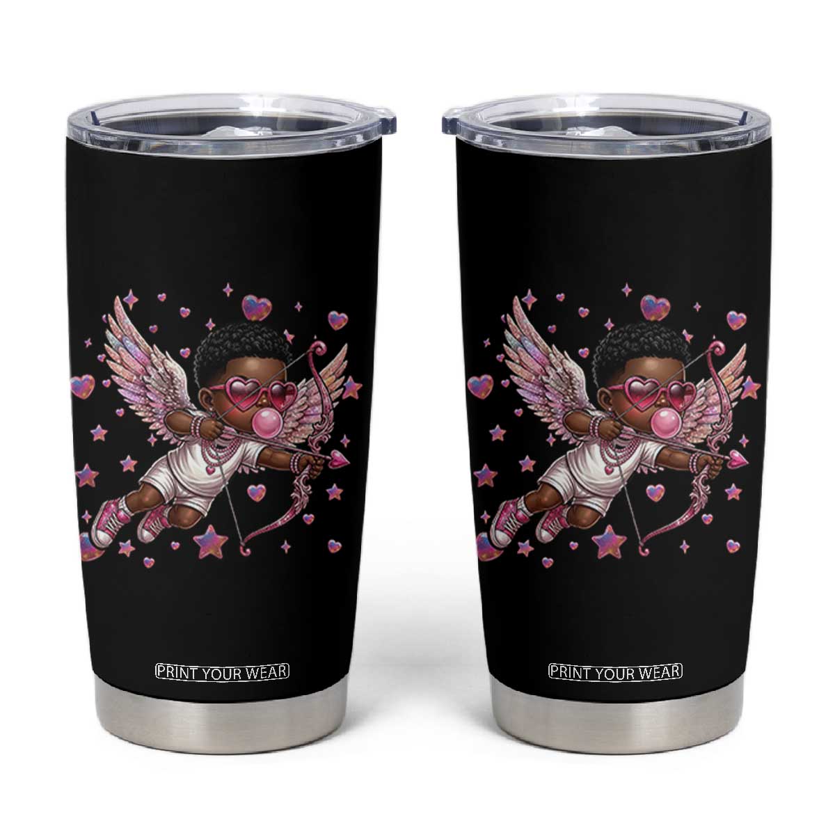 Cute Black Cupid Tumbler Cup African American Valentines Day Gift TS12 Black Print Your Wear