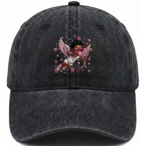 Cute Black Cupid Washed Cotton Baseball Cap African American Valentines Day Gift TS12 Print Your Wear