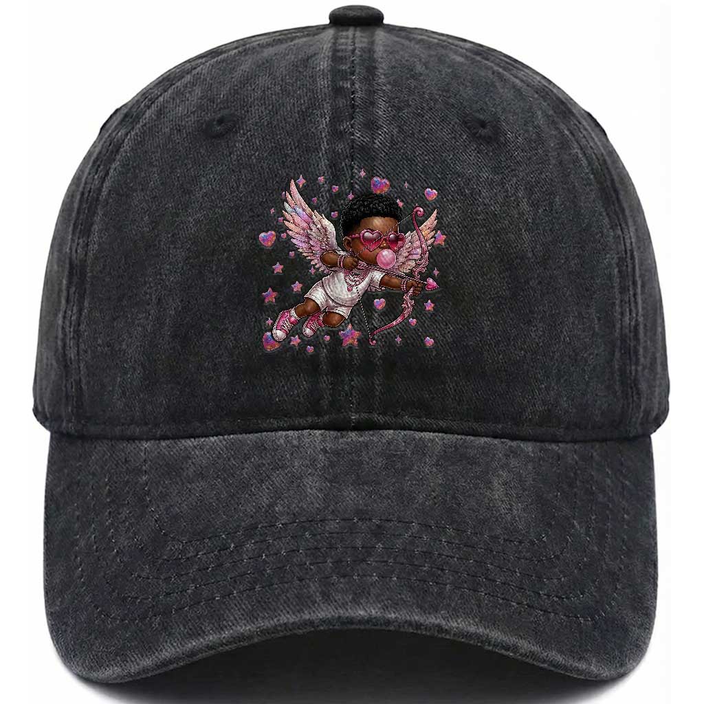 Cute Black Cupid Washed Cotton Baseball Cap African American Valentines Day Gift TS12 Print Your Wear