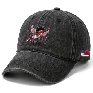 Cute Black Cupid Washed Cotton Baseball Cap African American Valentines Day Gift TS12 Print Your Wear