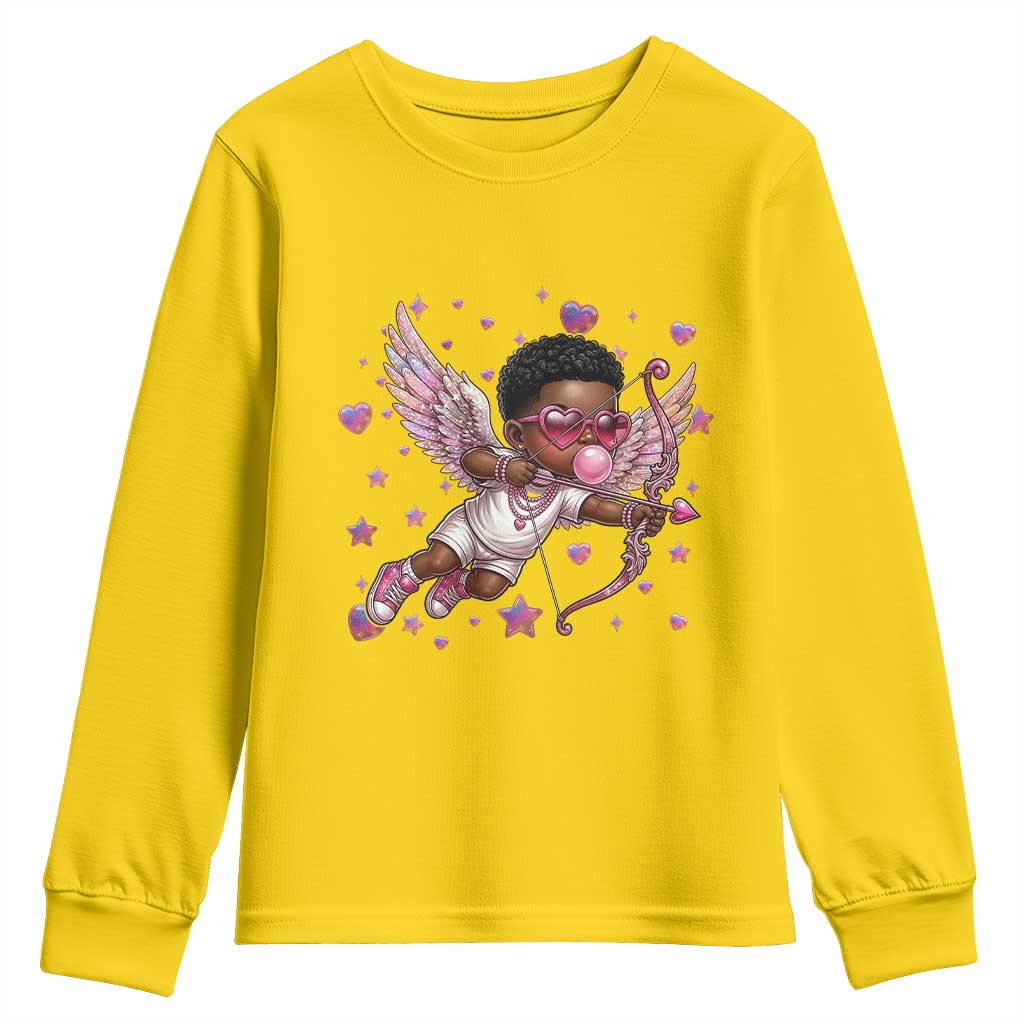 Cute Black Cupid Youth Sweatshirt African American Valentines Day Gift TS12 Daisy Print Your Wear