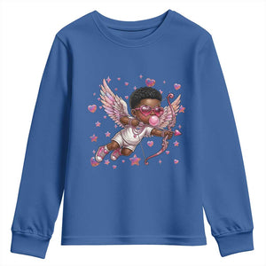 Cute Black Cupid Youth Sweatshirt African American Valentines Day Gift TS12 Royal Blue Print Your Wear
