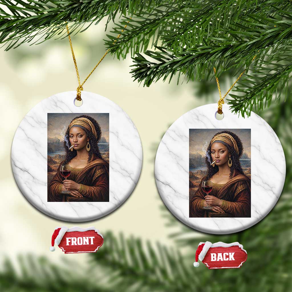 Funny Black Mona Lisa Ceramic Ornament Melanin Queen Black History Month TS12 1pc White Marble Print Your Wear