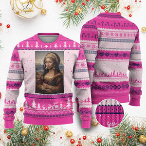 Funny Black Mona Lisa Ugly Christmas Sweater Melanin Queen Black History Month TS12 Hot Pink Print Your Wear