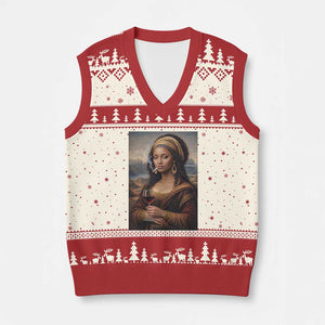 Funny Black Mona Lisa V-Neck Knit Sweater Vest Melanin Queen Black History Month TS12 Beige Red Print Your Wear