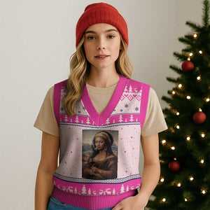 Funny Black Mona Lisa V-Neck Knit Sweater Vest Melanin Queen Black History Month TS12 Hot Pink Print Your Wear