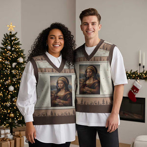 Funny Black Mona Lisa V-Neck Knit Sweater Vest Melanin Queen Black History Month TS12 Mocha Mousse Print Your Wear