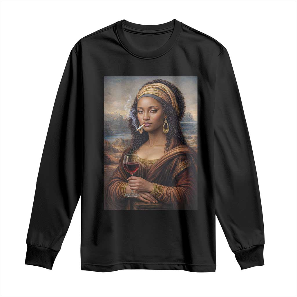 Funny Black Mona Lisa Long Sleeve Shirt Melanin Queen Black History Month TS12 Black Print Your Wear