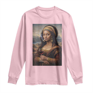 Funny Black Mona Lisa Long Sleeve Shirt Melanin Queen Black History Month TS12 Light Pink Print Your Wear
