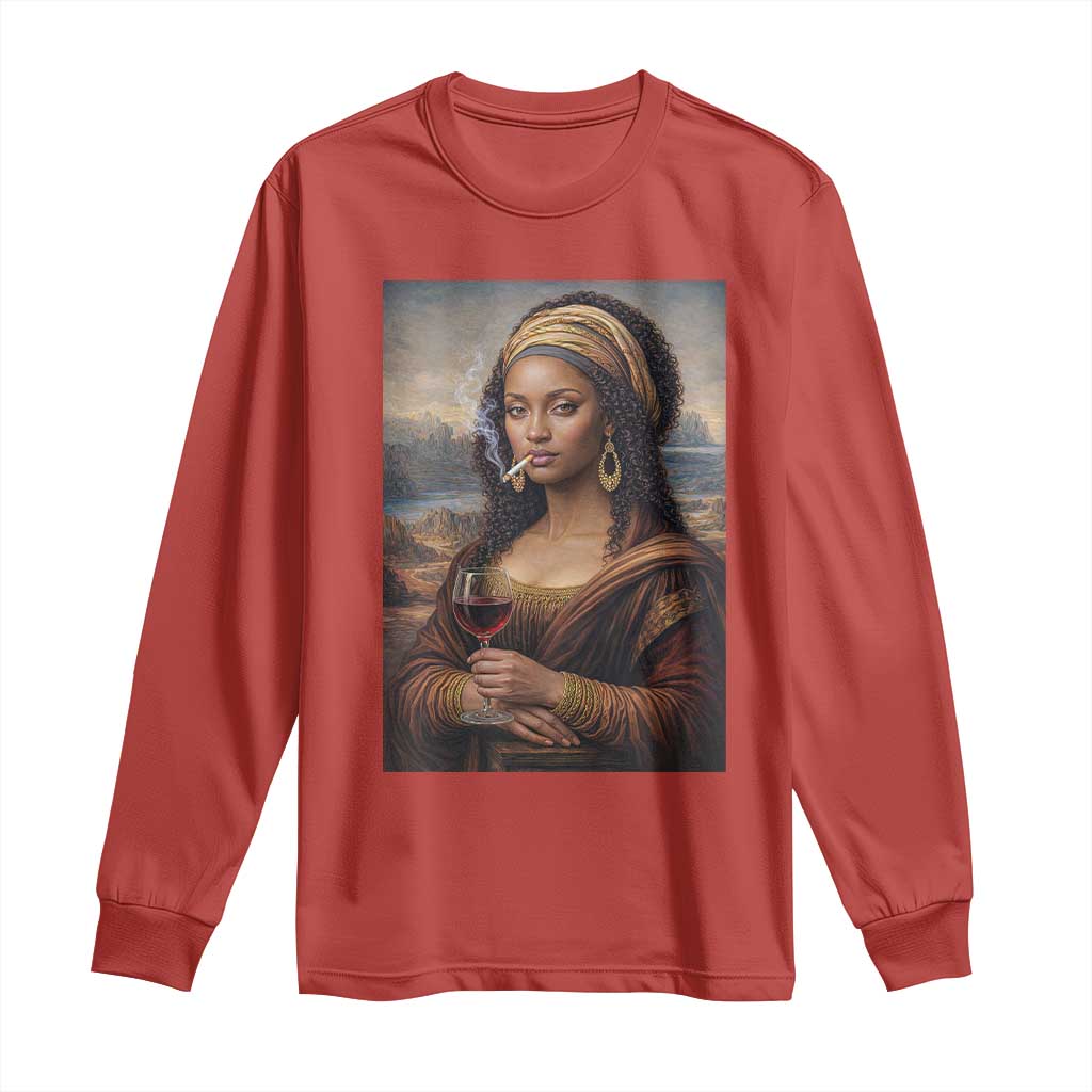 Funny Black Mona Lisa Long Sleeve Shirt Melanin Queen Black History Month TS12 Red Print Your Wear