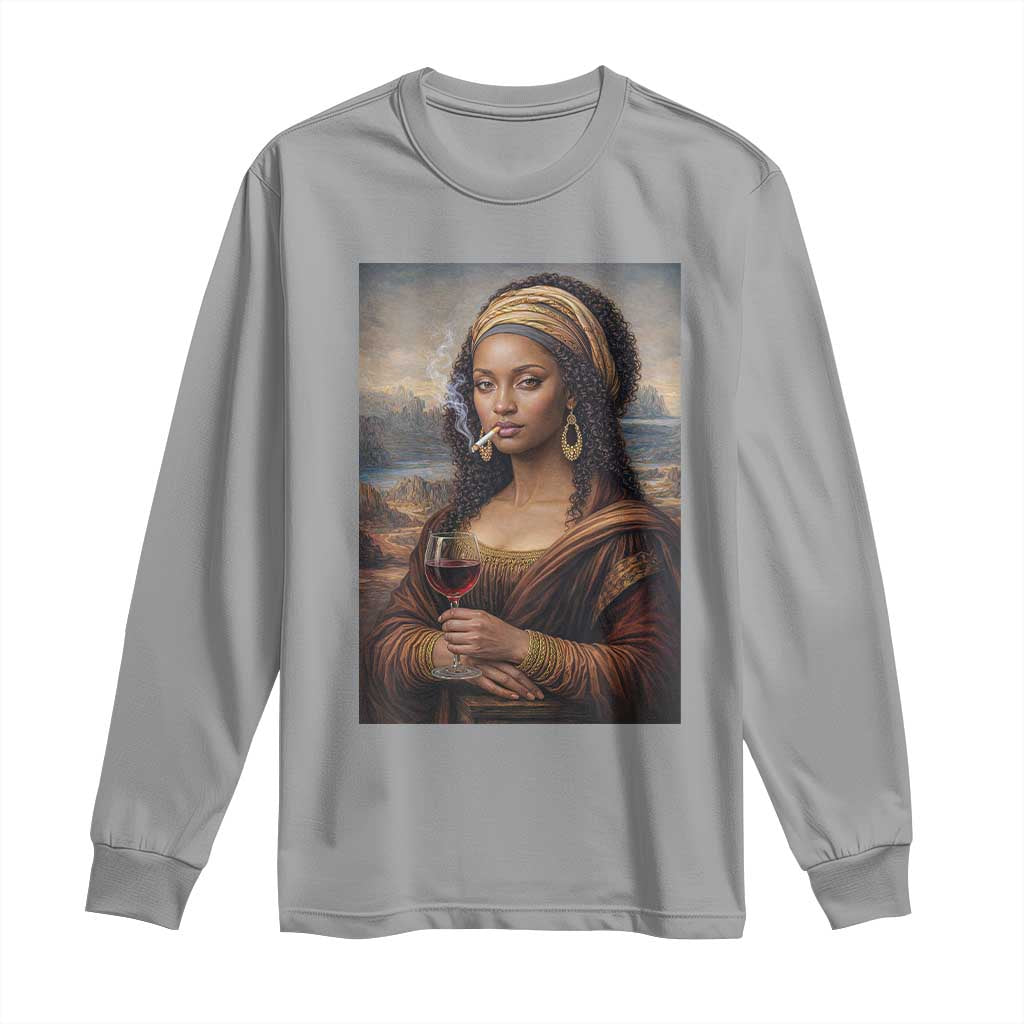 Funny Black Mona Lisa Long Sleeve Shirt Melanin Queen Black History Month TS12 Sport Gray Print Your Wear