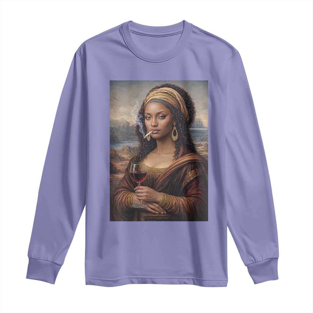 Funny Black Mona Lisa Long Sleeve Shirt Melanin Queen Black History Month TS12 Violet Print Your Wear
