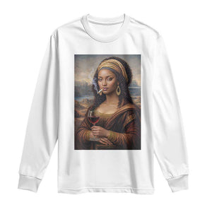 Funny Black Mona Lisa Long Sleeve Shirt Melanin Queen Black History Month TS12 White Print Your Wear