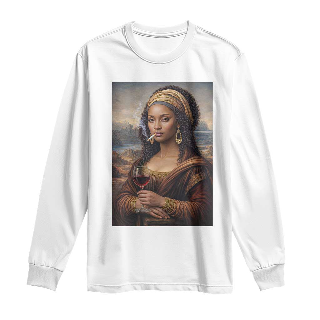 Funny Black Mona Lisa Long Sleeve Shirt Melanin Queen Black History Month TS12 White Print Your Wear