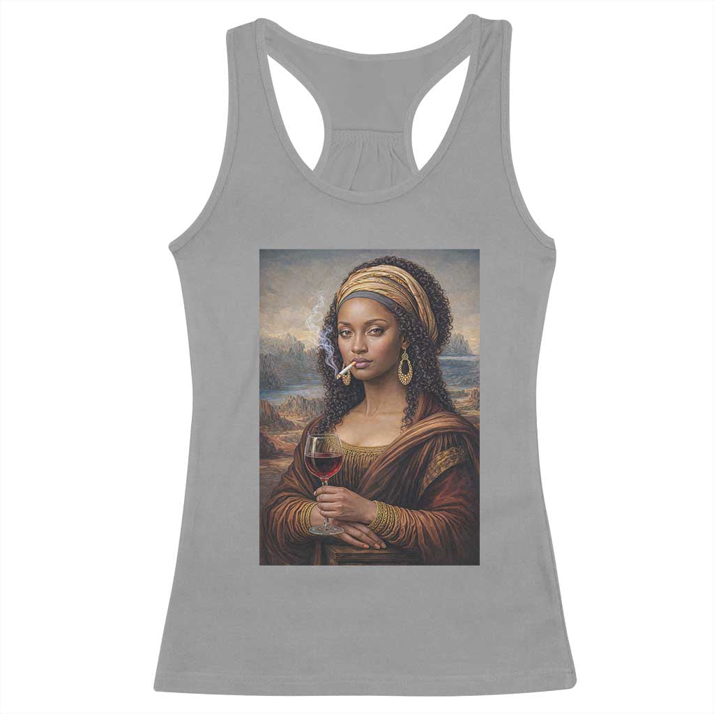 Funny Black Mona Lisa Racerback Tank Top Melanin Queen Black History Month TS12 Sport Gray Print Your Wear