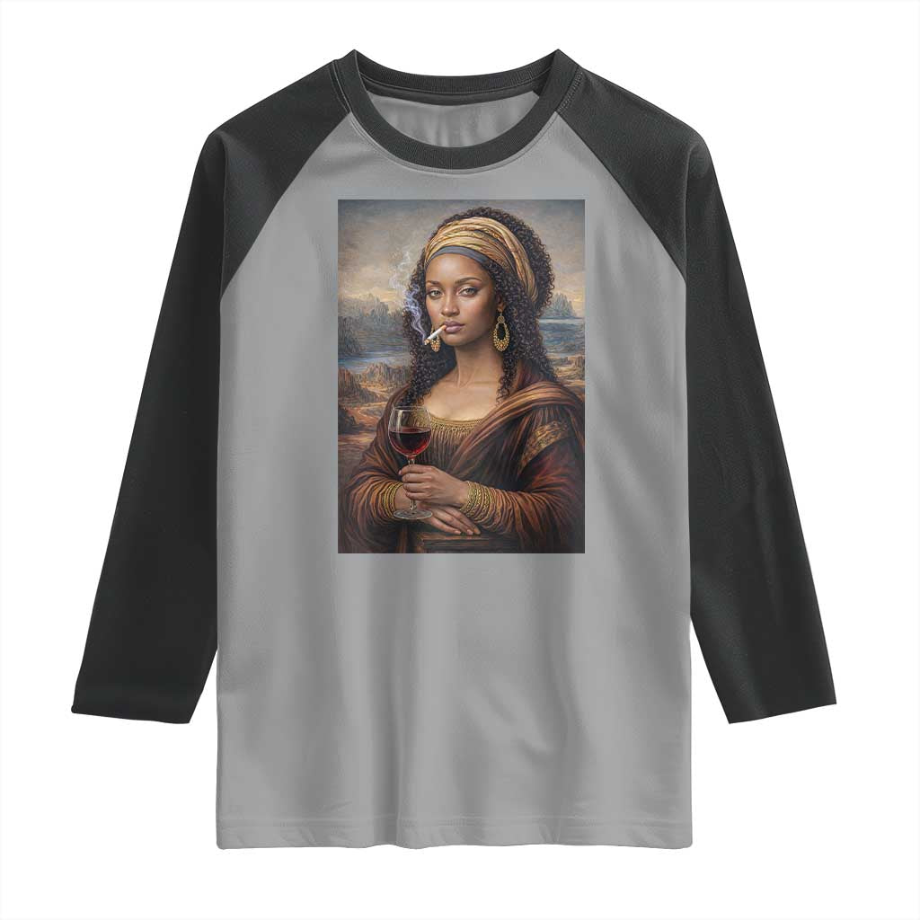 Funny Black Mona Lisa Raglan Shirt Melanin Queen Black History Month TS12 Sport Gray Black Print Your Wear