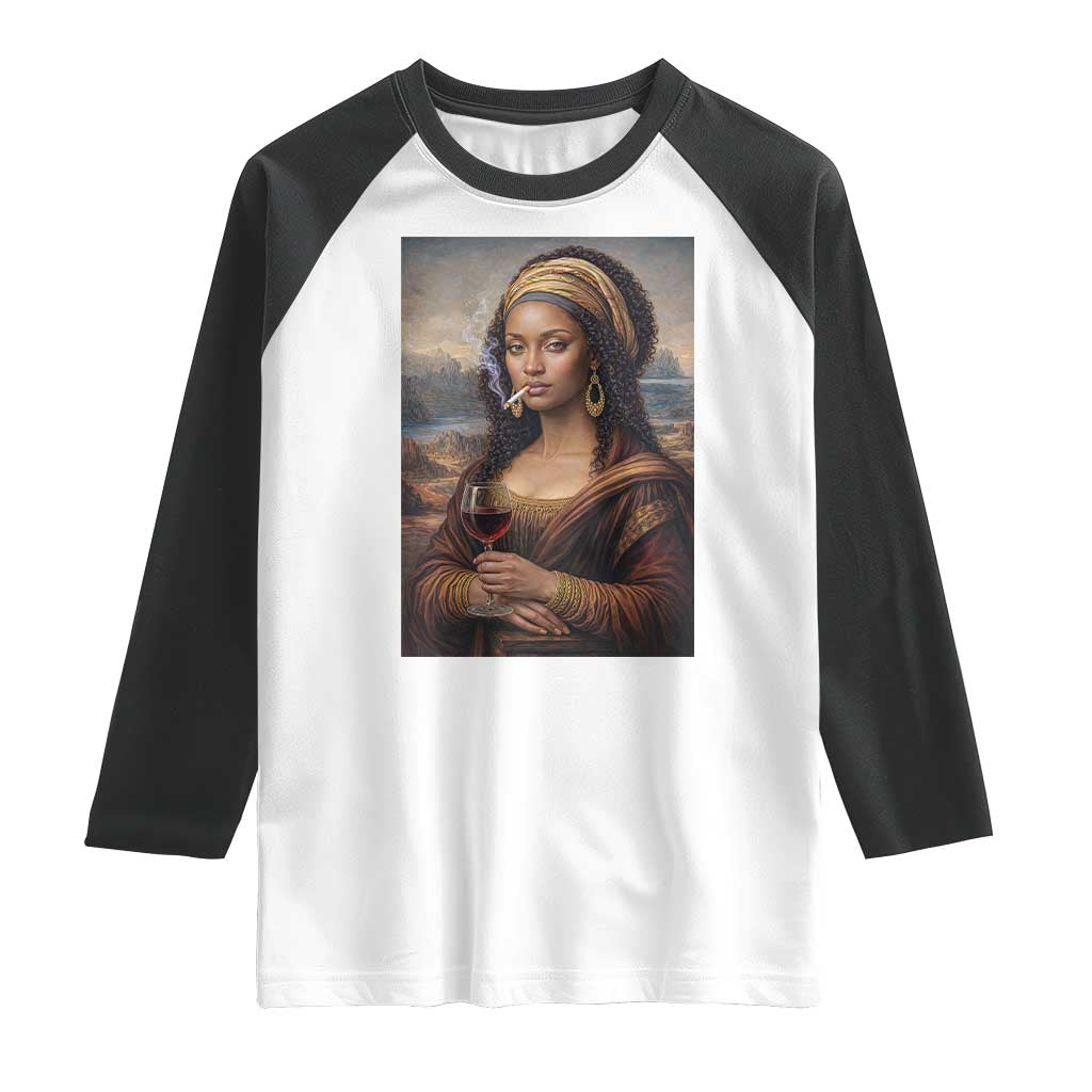 Funny Black Mona Lisa Raglan Shirt Melanin Queen Black History Month TS12 White Black Print Your Wear