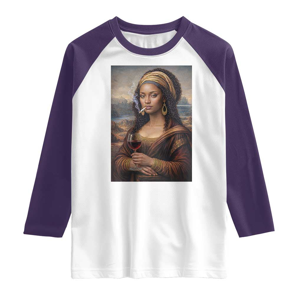Funny Black Mona Lisa Raglan Shirt Melanin Queen Black History Month TS12 White Purple Print Your Wear