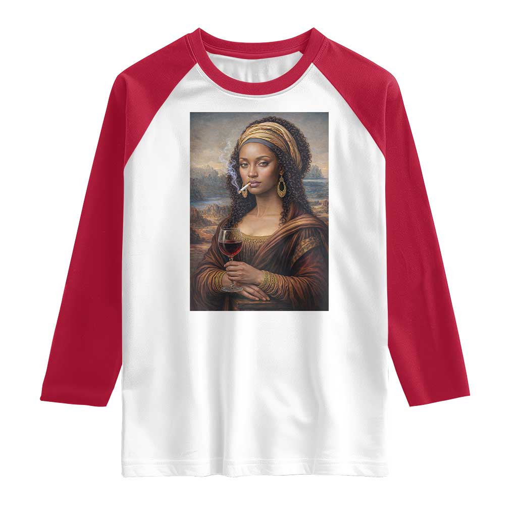 Funny Black Mona Lisa Raglan Shirt Melanin Queen Black History Month TS12 White Red Print Your Wear