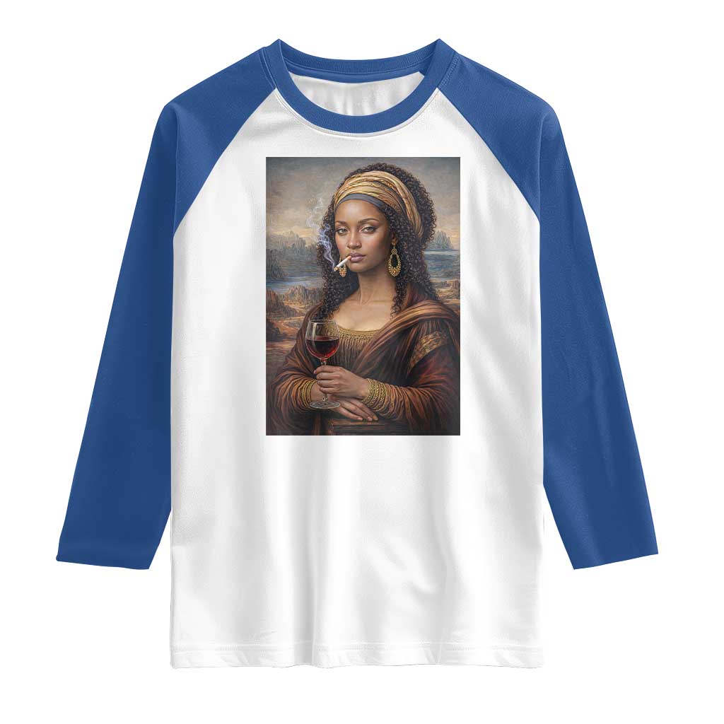 Funny Black Mona Lisa Raglan Shirt Melanin Queen Black History Month TS12 White Royal Print Your Wear